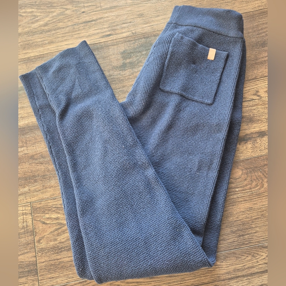 Lunya Cozy Cotton Silk Waffle Knit Navy Blue Textured Slim Leggings Joggers S
